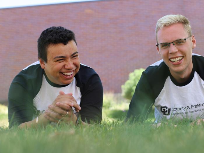 Fraternity students outside