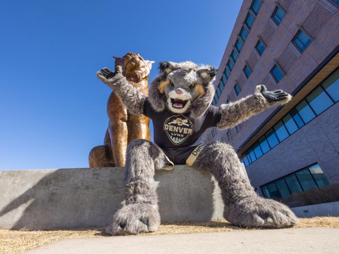 Milo the Mascot and Milo the Lynx statue