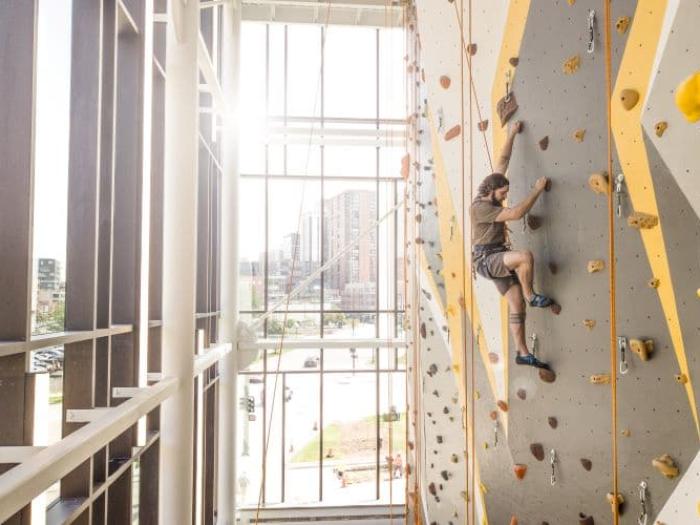 Wellness center rock wall