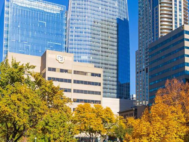 CU Denver downtown campus with trees