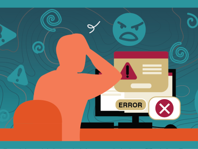 Graphic of person frustrated with computer errors