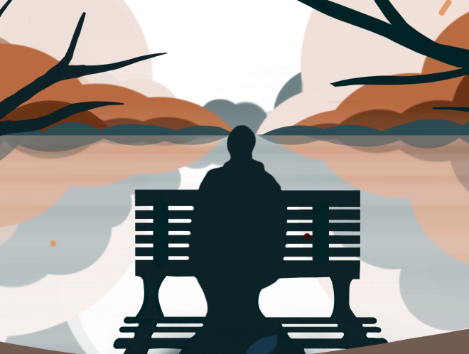 Graphic of person sitting alone on a bench