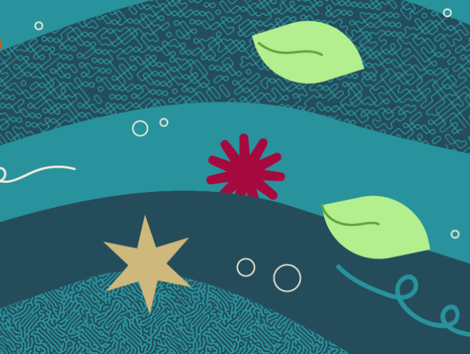 Graphic of leaves on a stream