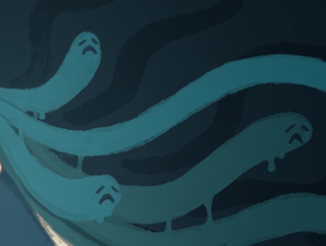 Graphic of person doomscrolling