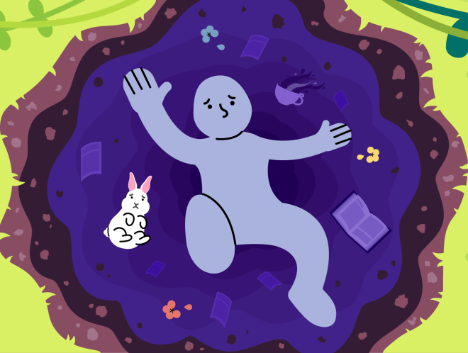 Graphic of person falling down rabbit hole