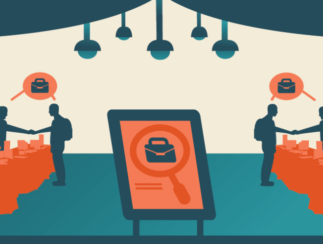 Graphic of figures at a job fair