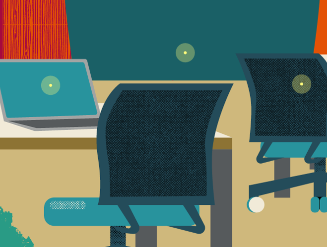 Graphic of Learning Resources Center desks in jungle
