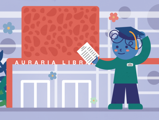 Graphic of person in front of Auraria Library