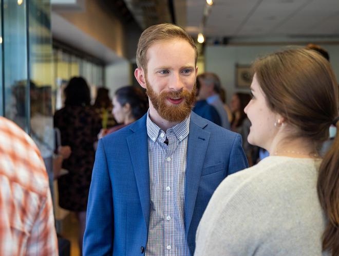 Professionals talking in hall