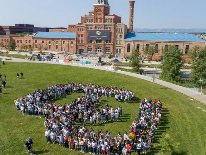 CU Denver students gathered on the Tivoli lawn