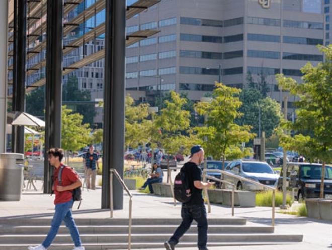 CU Denver students on campus steps