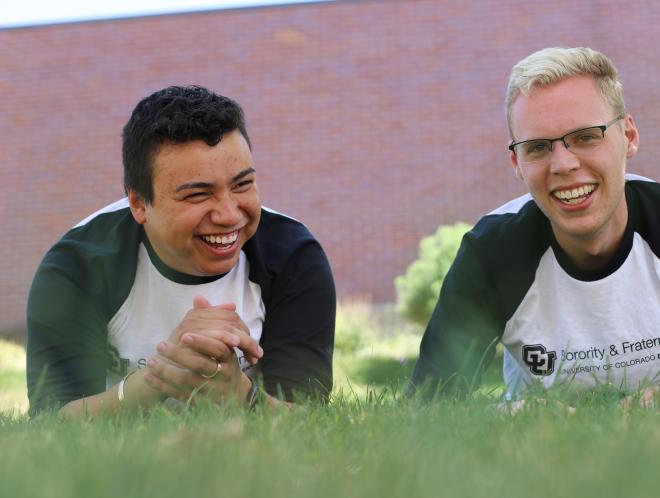 Fraternity students outside