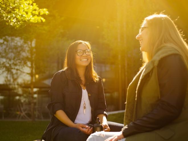 Students talking outside