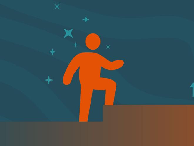 Graphic of person ascending stairs toward a star