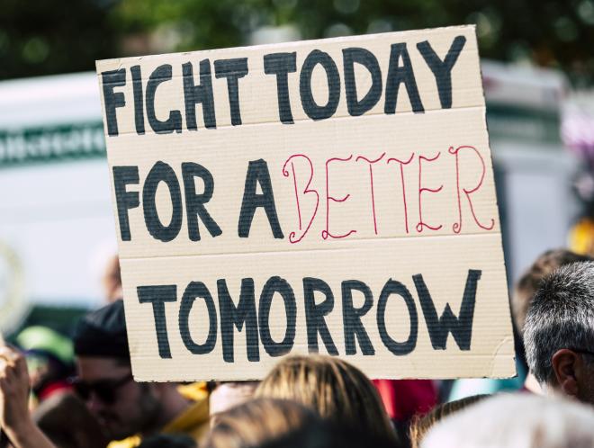 Protest sign at strike