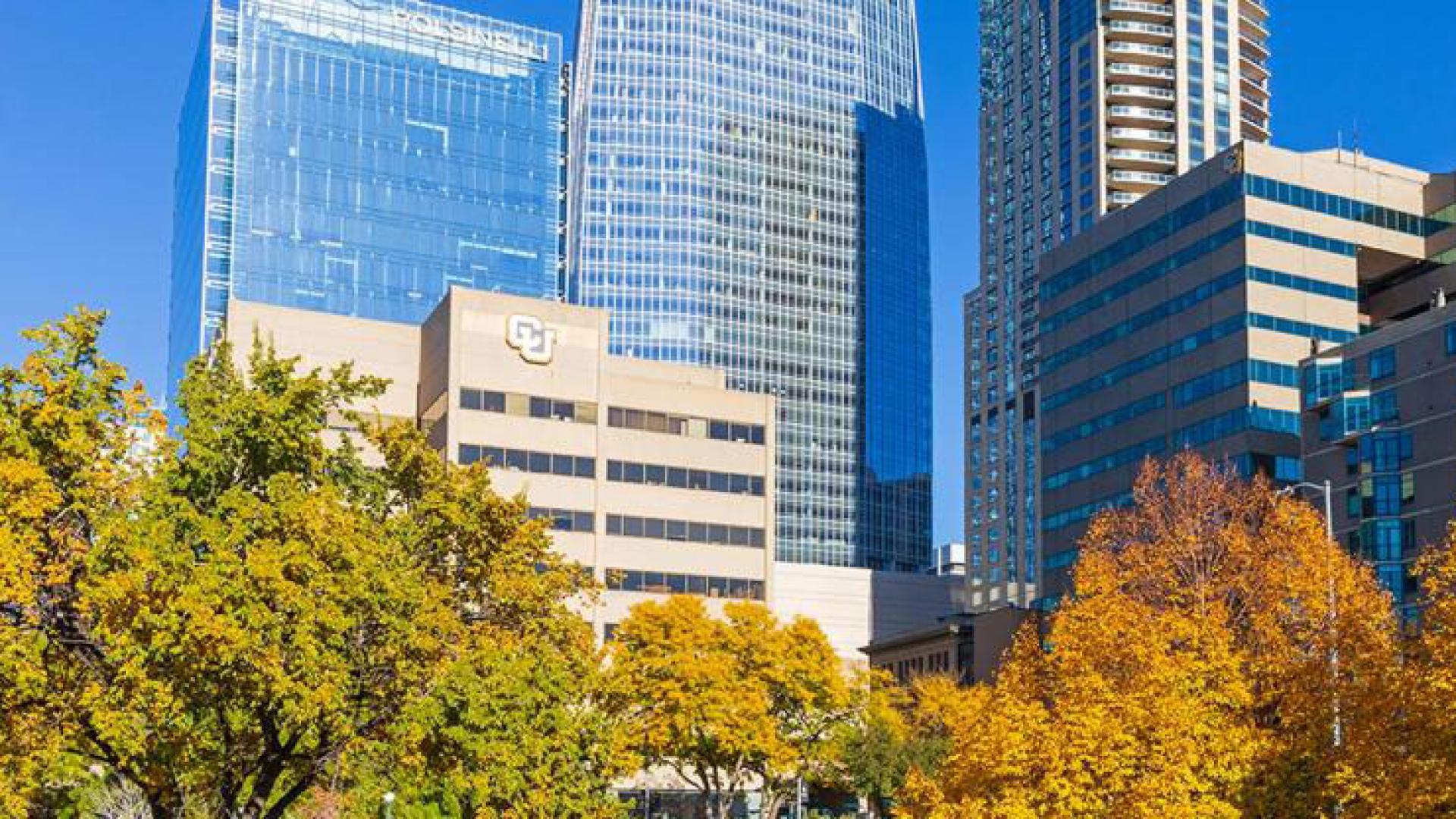 CU Denver downtown campus with trees