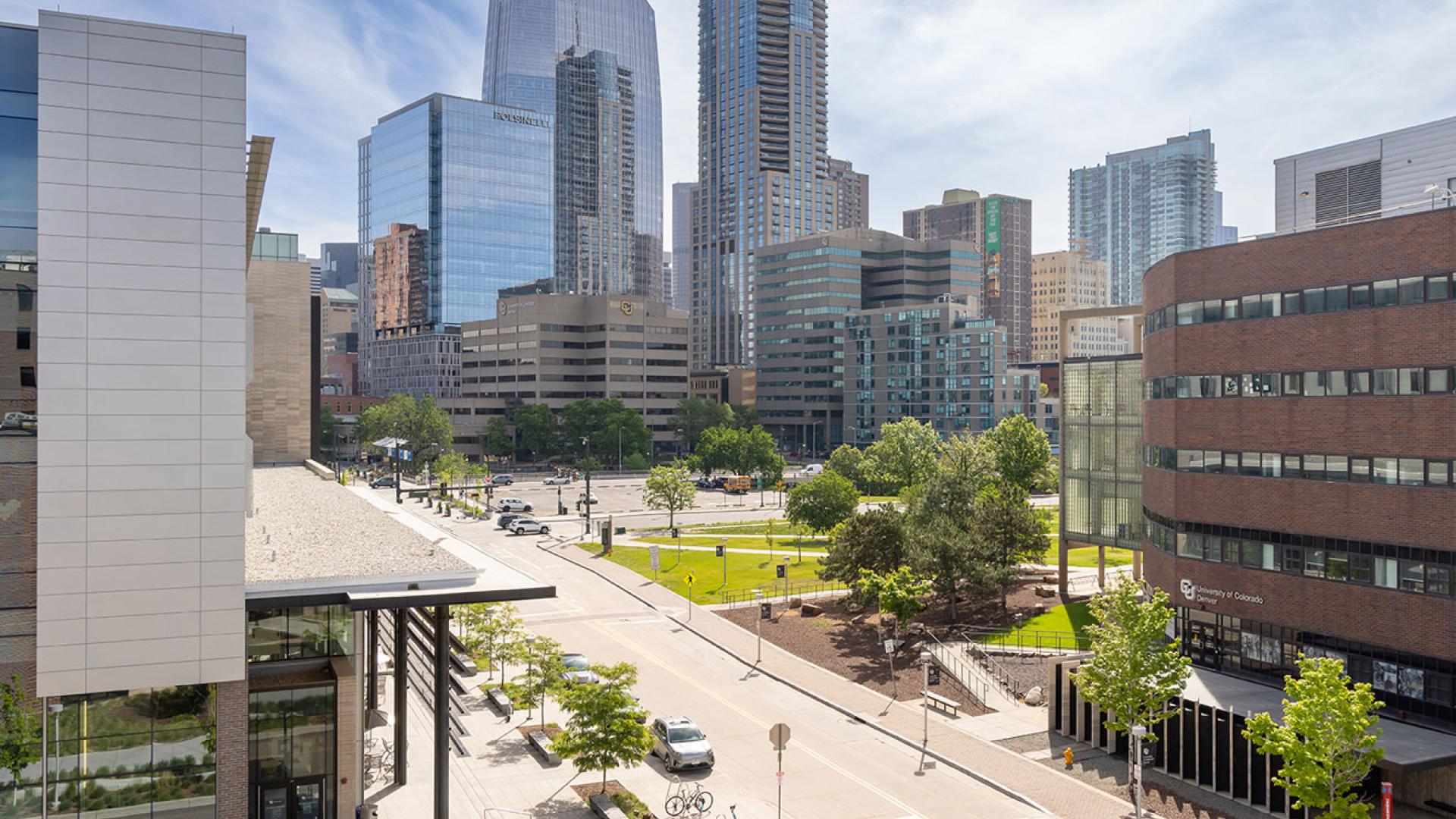 CU Denver buildings with downtown Denver in background