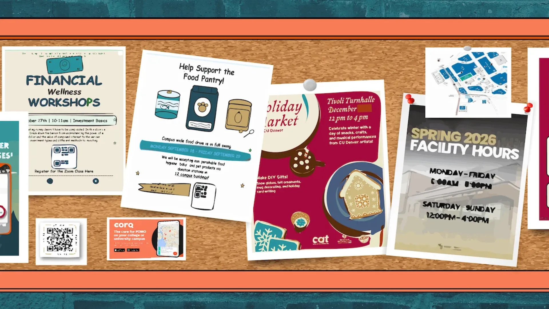 corq hero graphic" alt="Graphic of cork board with event flyers
