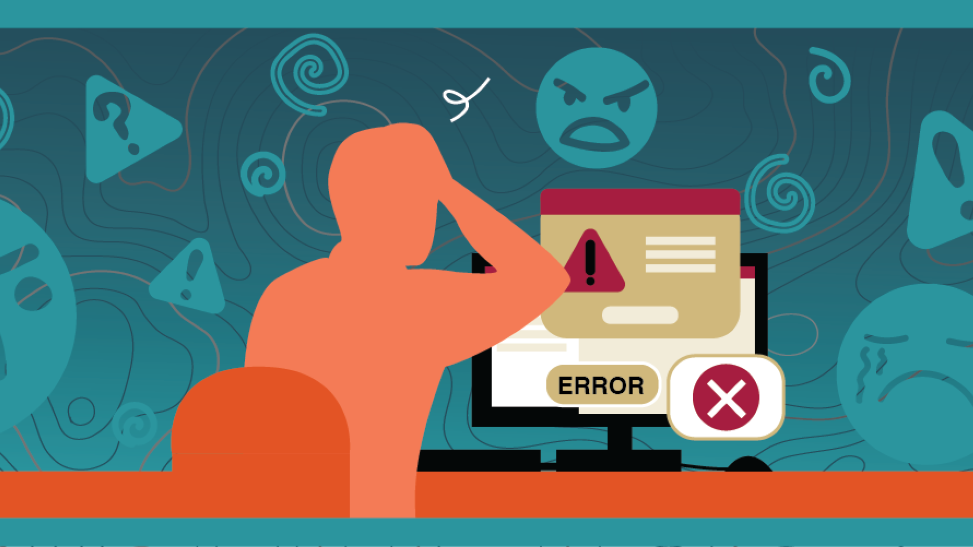 Graphic of person frustrated with computer errors