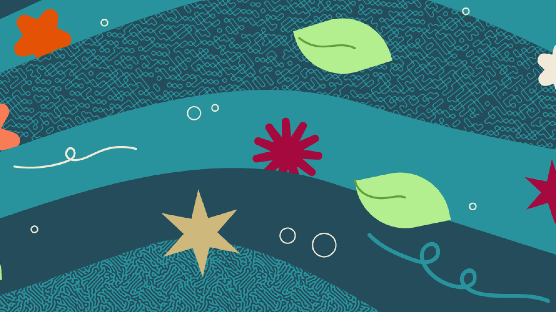 Graphic of leaves on a stream