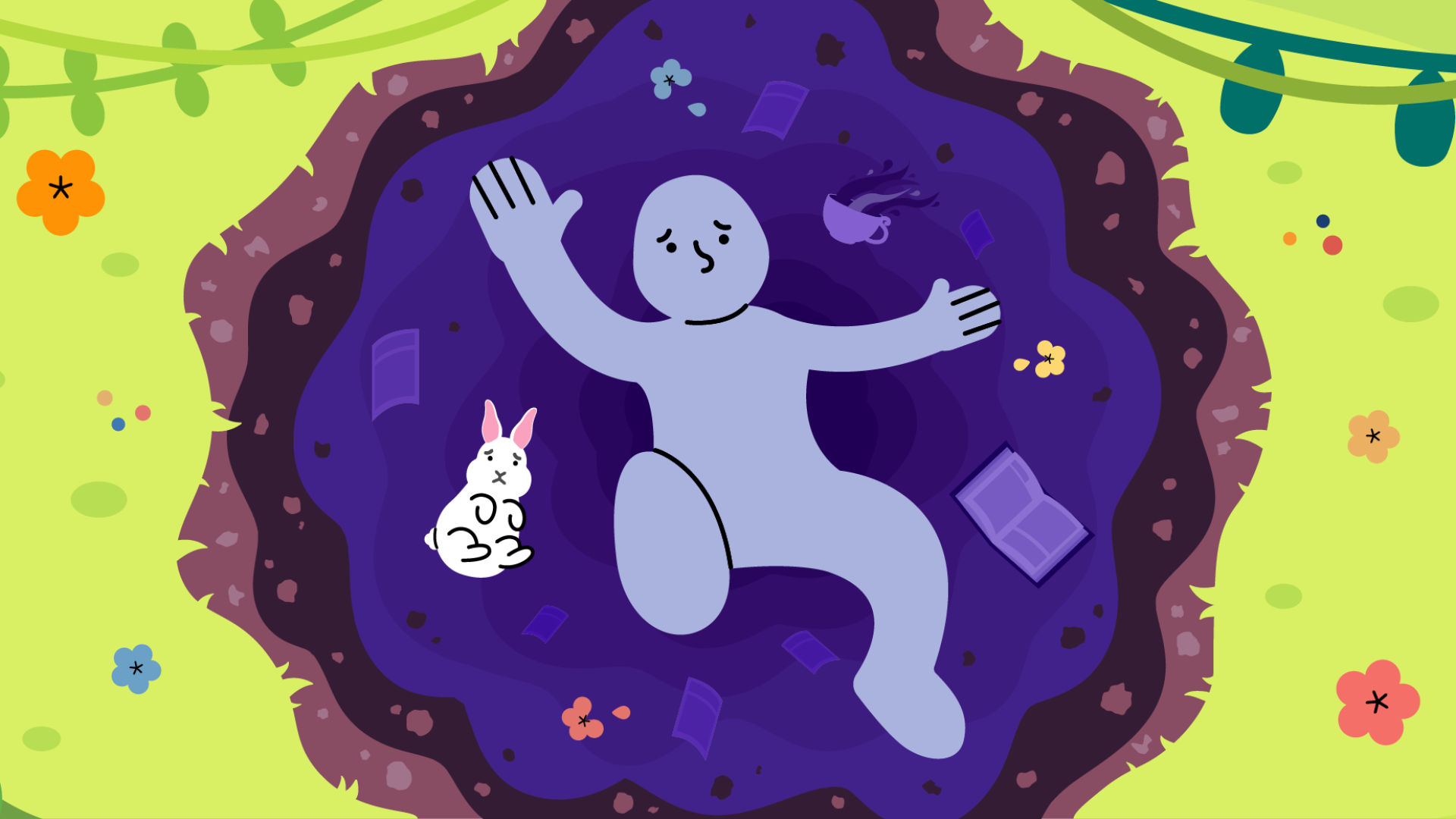 Graphic of person falling down rabbit hole