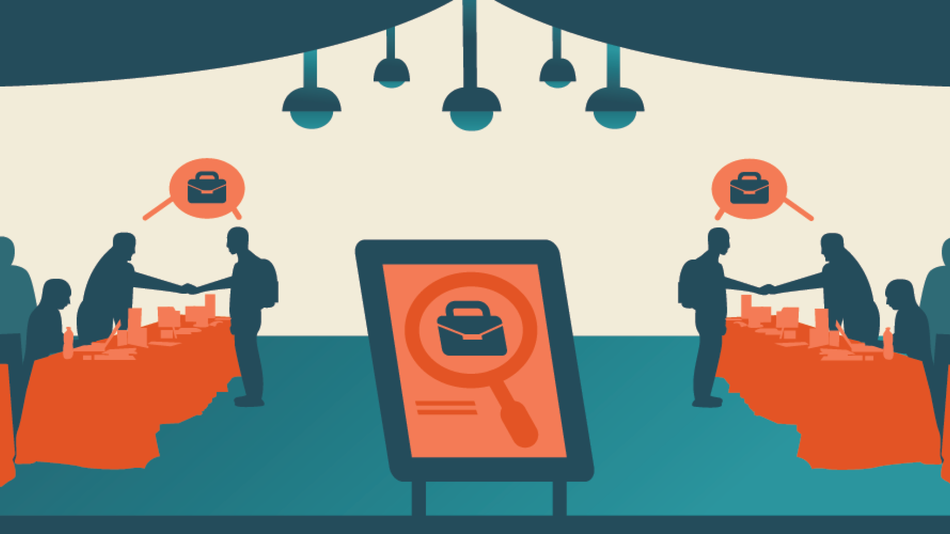 Graphic of figures at a job fair