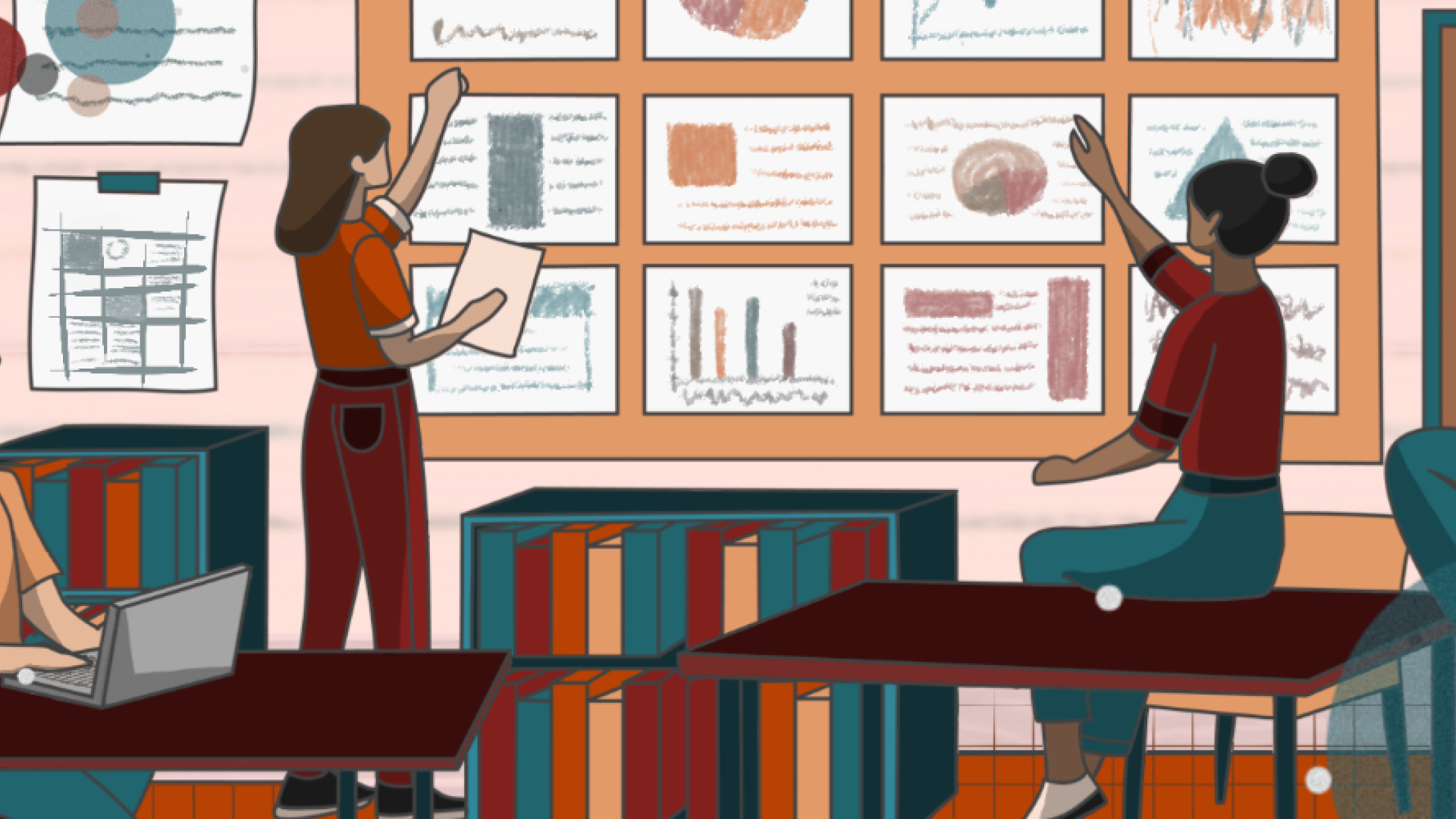 Graphic of students working on presentation