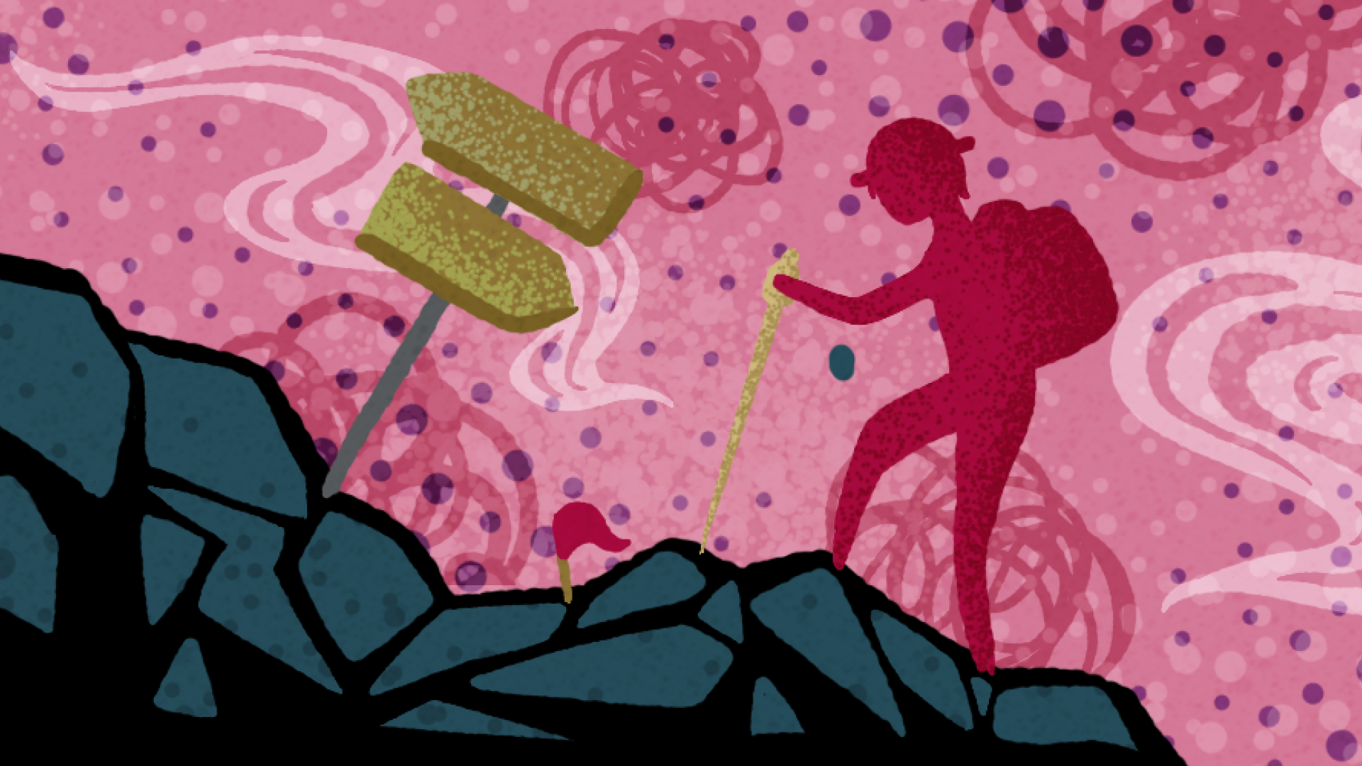 Graphic of person climbing up mountain