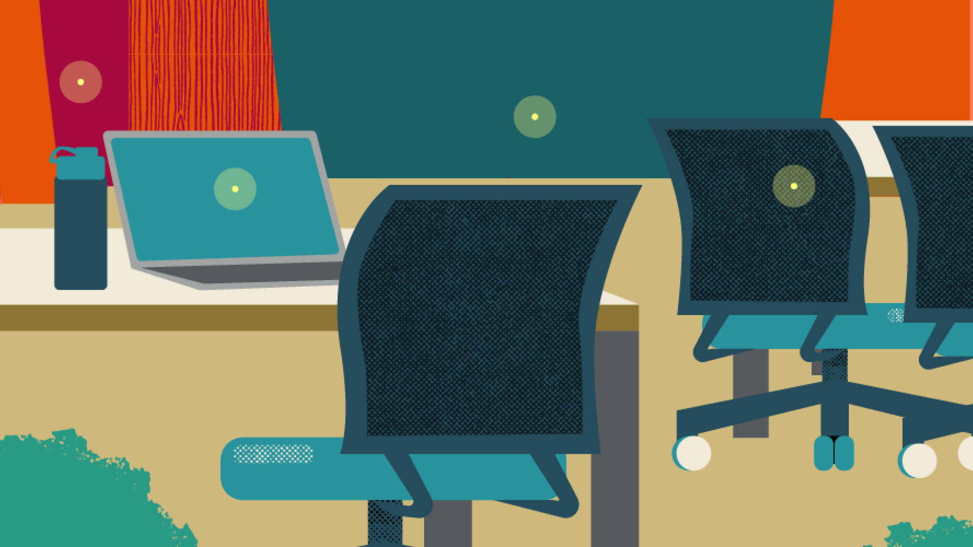 Graphic of Learning Resources Center desks in jungle