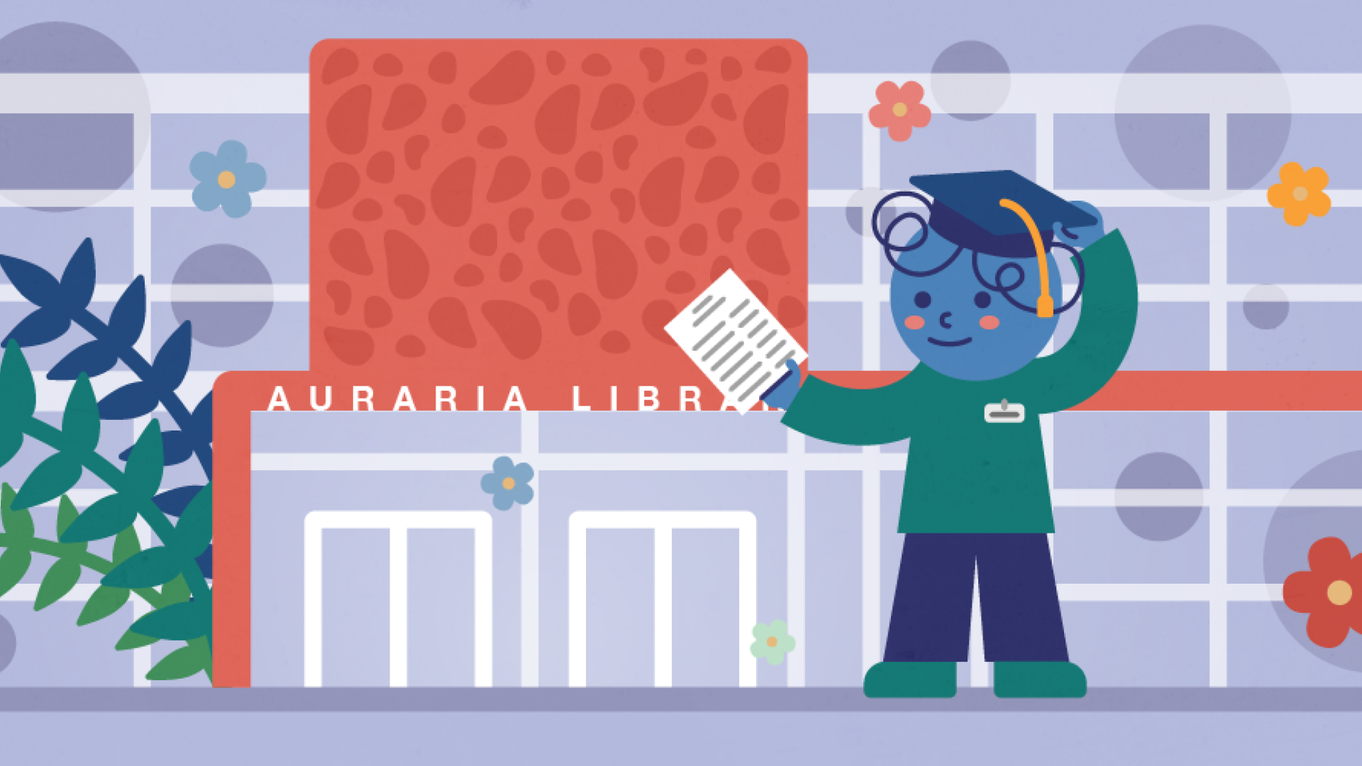 Graphic of person in front of Auraria Library