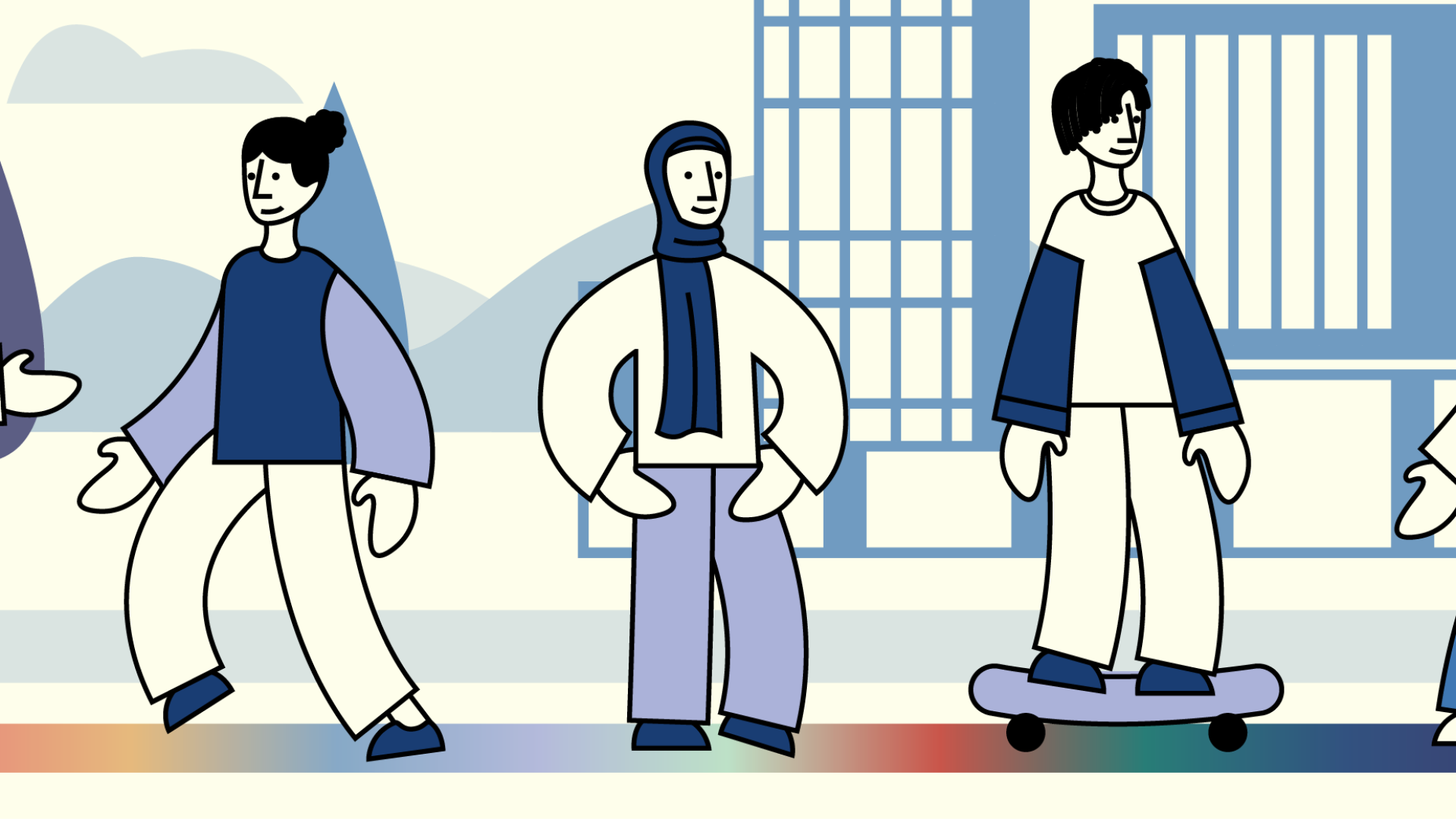 Graphic of students walking on campus