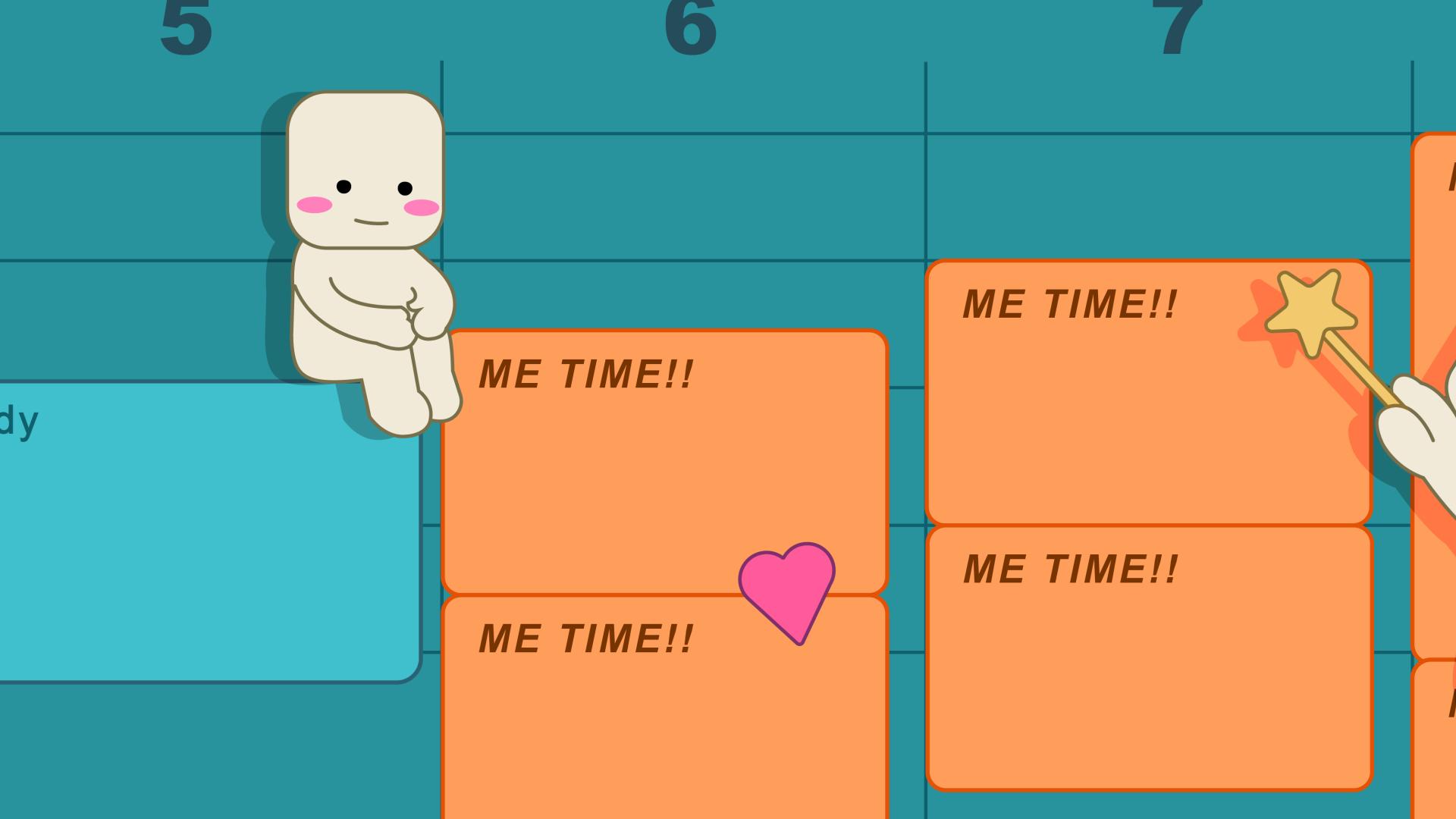 Graphic of figures in front of calendar