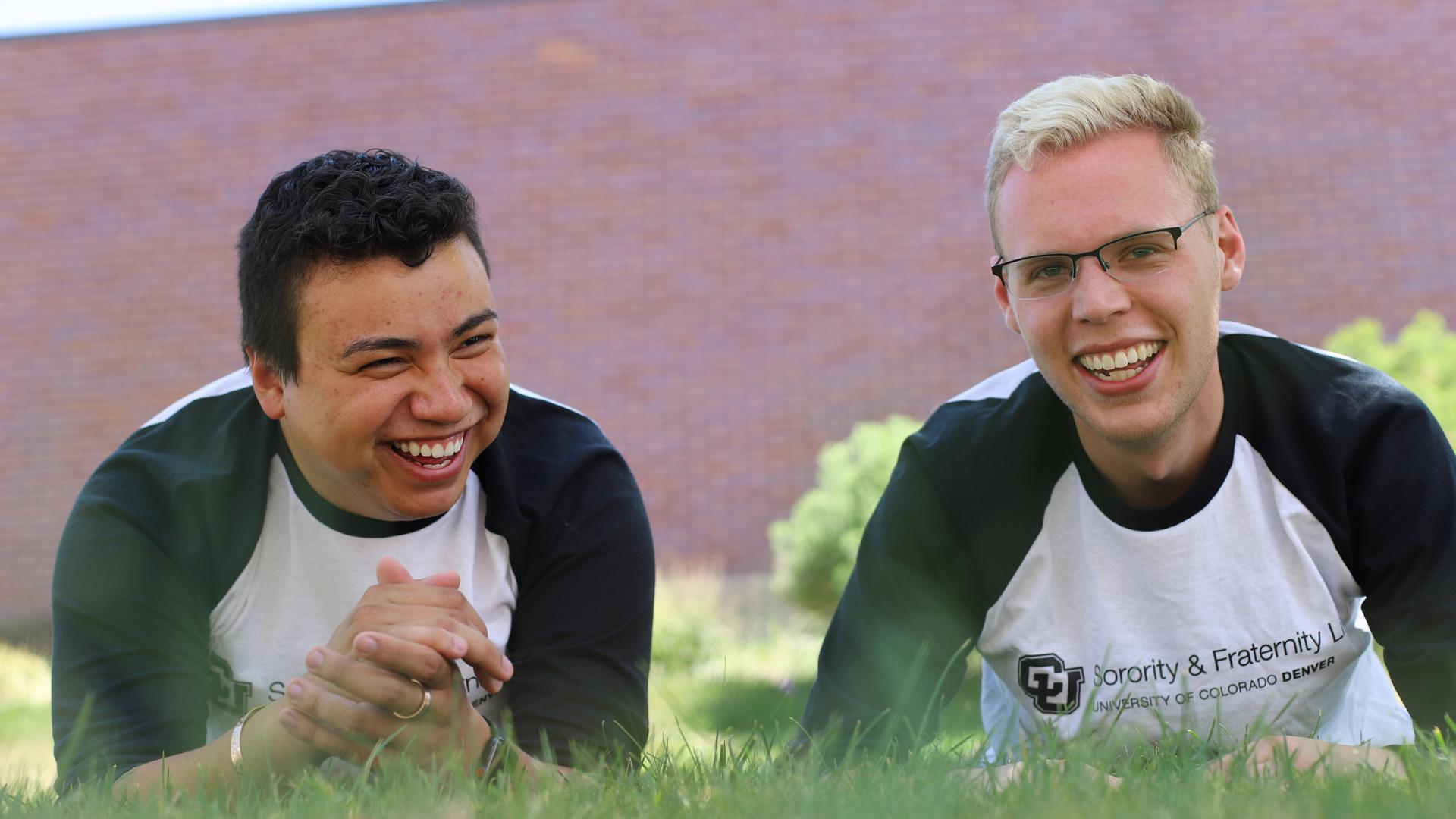 Fraternity students outside