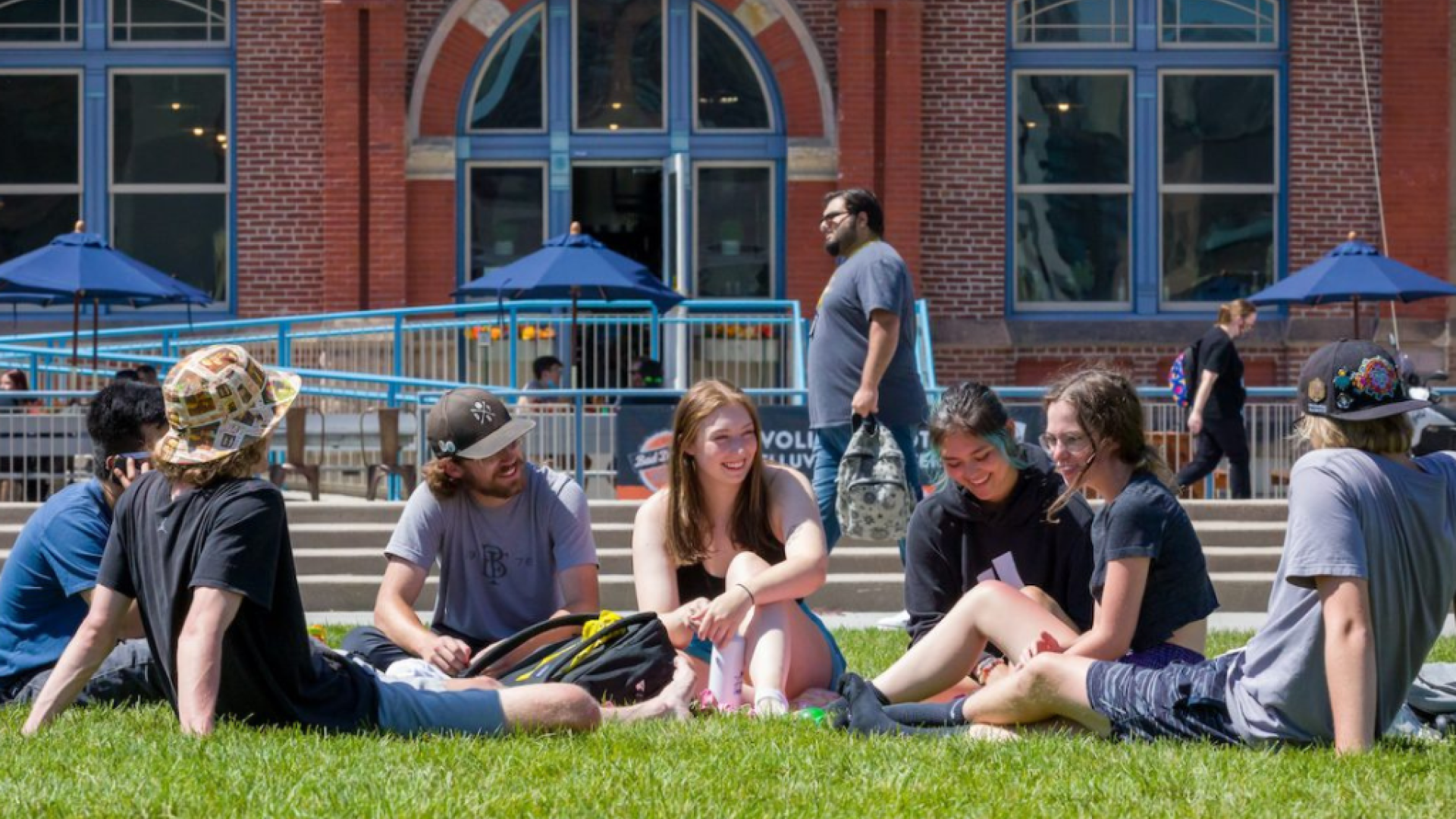 students on lawn