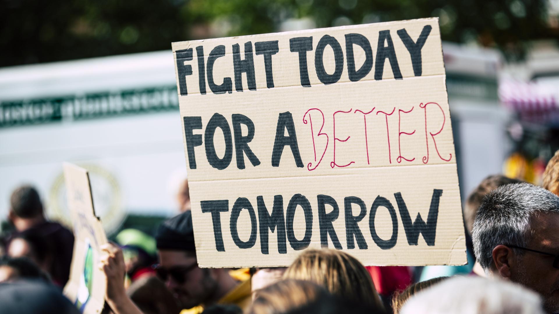 Protest sign at strike