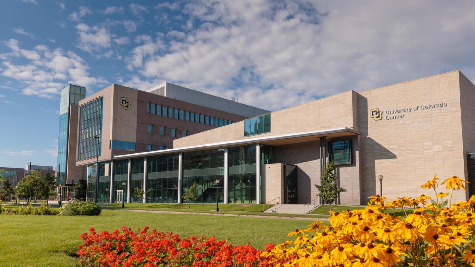 Flowers in front of Student Commons Building