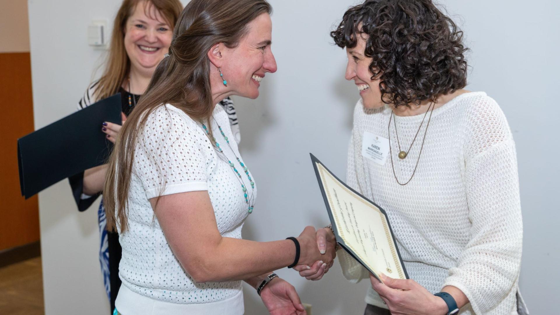 Provost Marrongelle and teaching award winner Kate Goodman