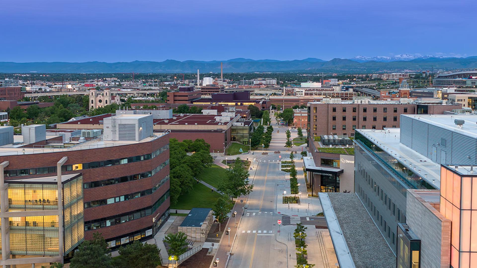 CU Denver downtown campus at dusk