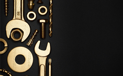 tools on a black background.