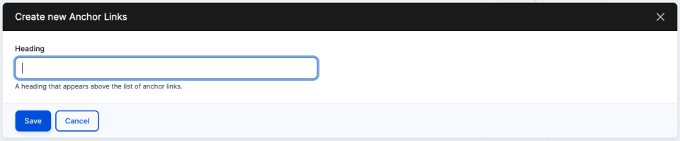 Screenshot of the Anchor List component showing where to add the Heading for the component
