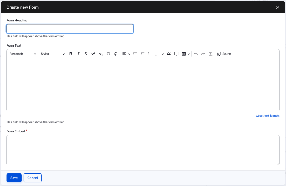Screenshot of form component editor