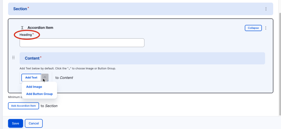 Showcase of the accordion item section and where the heading and accordion panel content