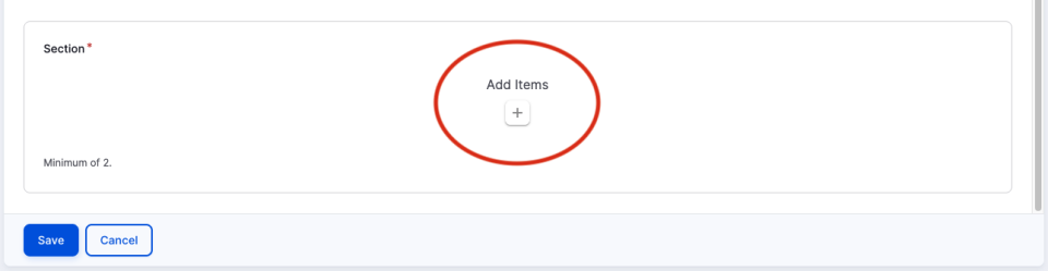 Screenshot of spotlight component highlighting the add item button to add an accordion item to the component