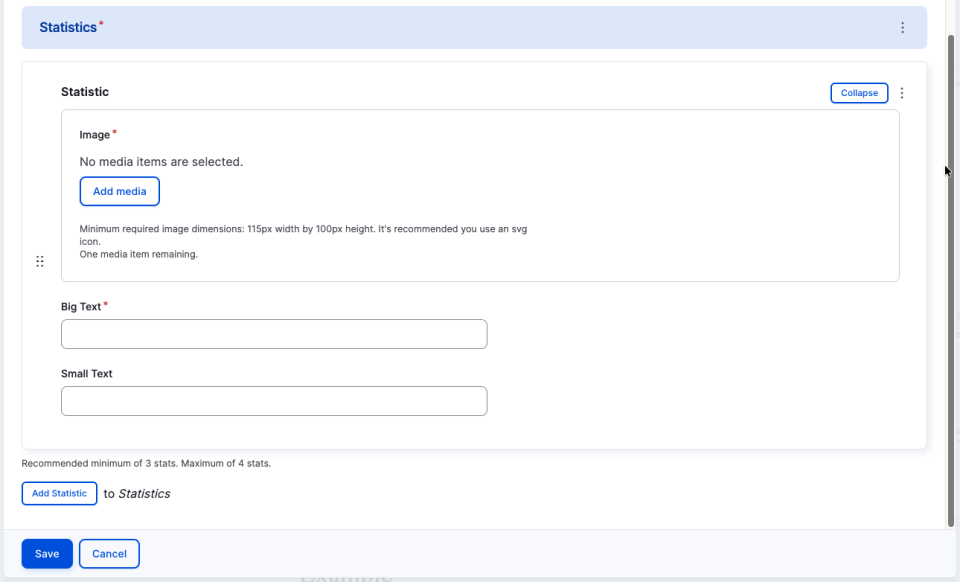 Screenshot of the statistic item editor on how to add the item