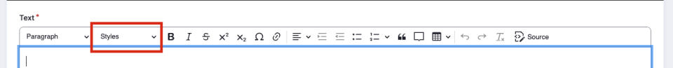 Screenshot of text editor highlighting the intro styles dropdown
