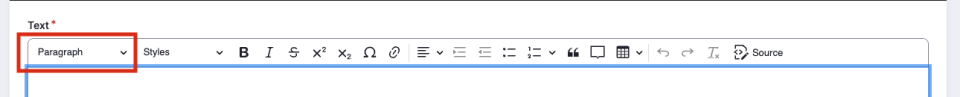 Screenshot of text editor highlighting paragraph styles dropdown box