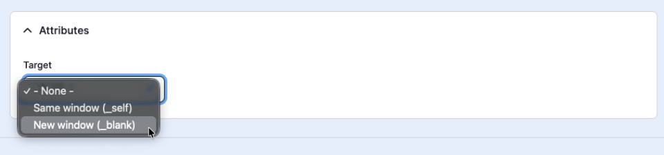 Screenshot of attribute selection for links