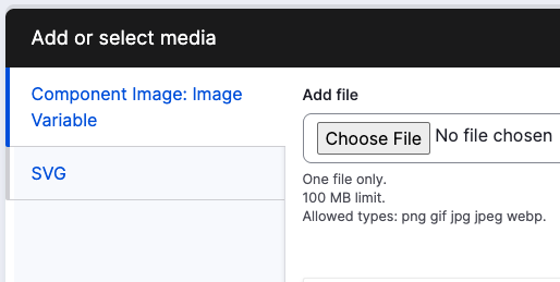 Screenshot of image editor and upload areas: images and svgs