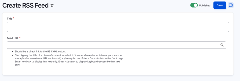 Screenshot of the RSS Feed editor