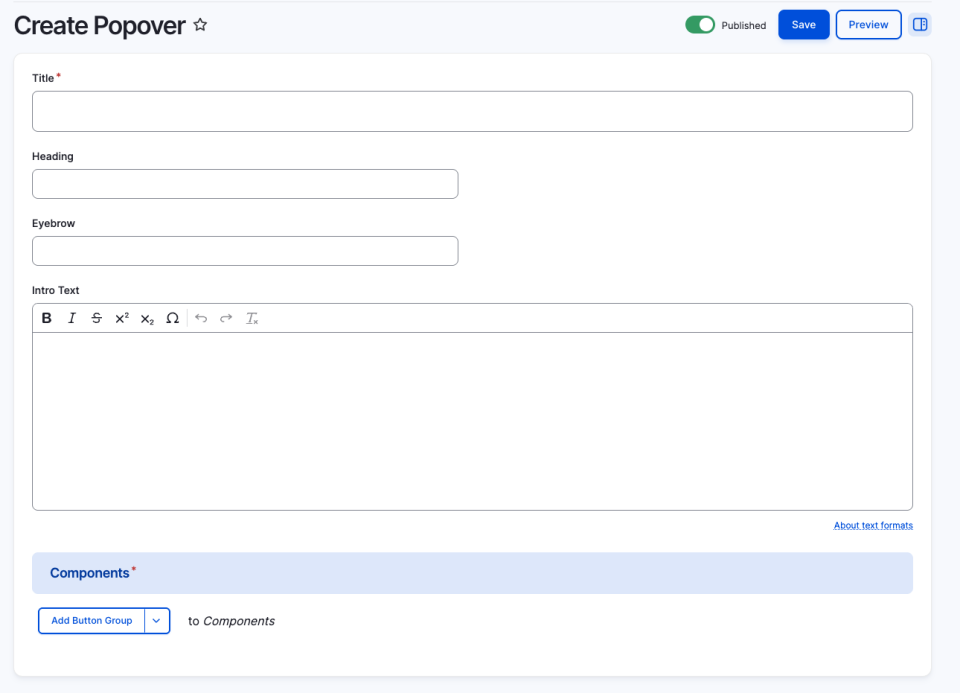 Screenshot of popover editor settings